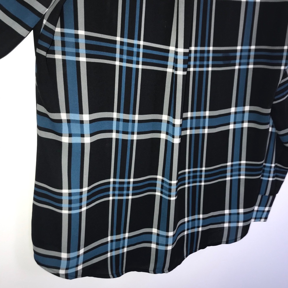 Express The Portofino Shirt Blue Black Plaid - Picture 8 of 10